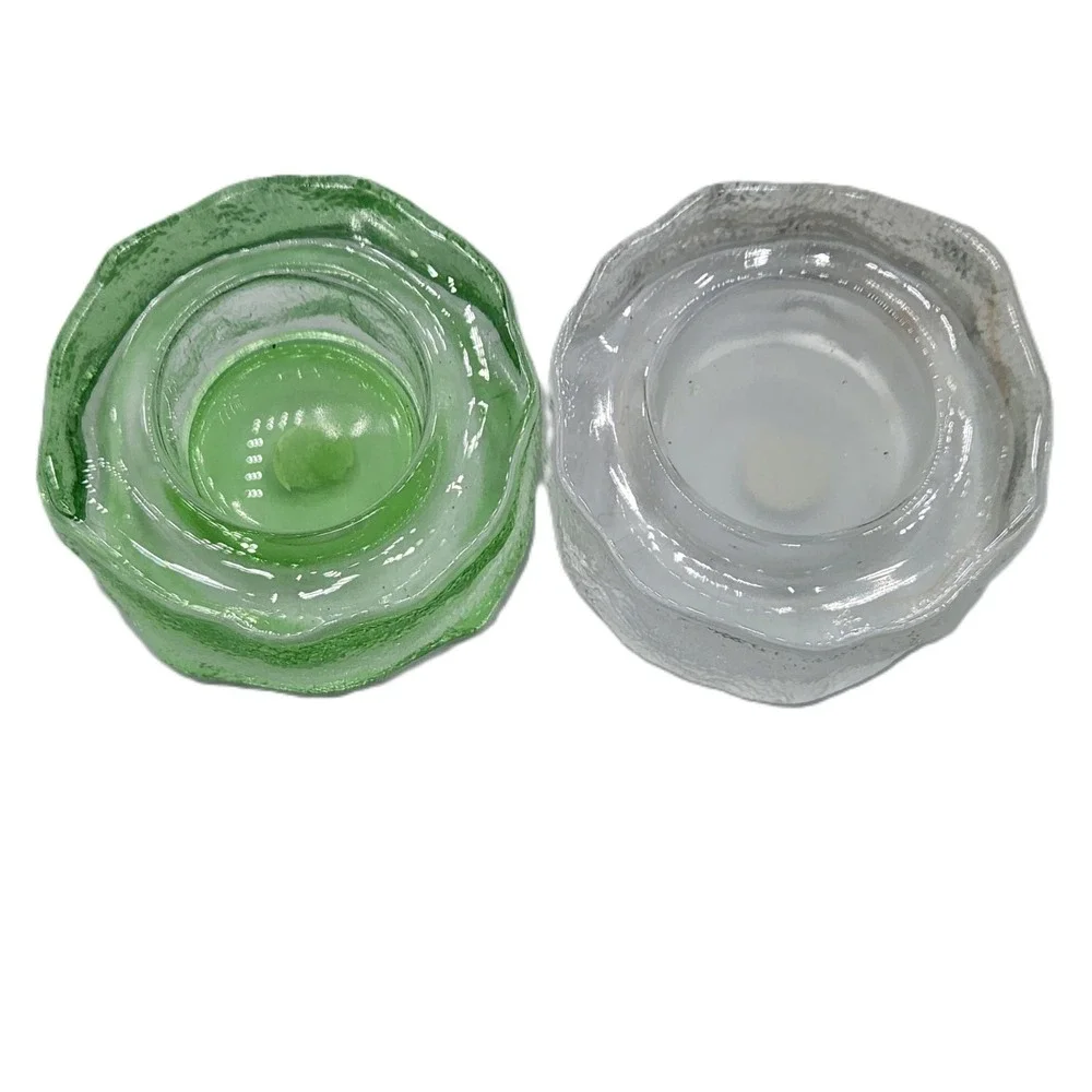 Partylite Iceland Glass Tealight Candle Holder Retired Set of 2 Clear And Green - Picture 3 of 7